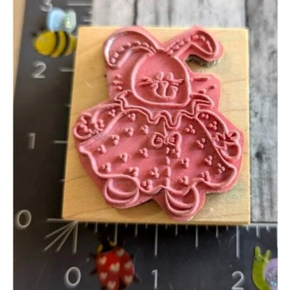 Cowtown Bunny Doll Stitched Toy Rabbit Rubber Stamp Wood #D62